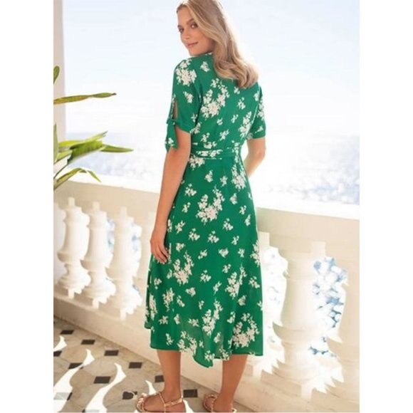 Seraphine Floral Print Midi Wrap Maternity Dress Green SZ 10 - Picture 2 of 6